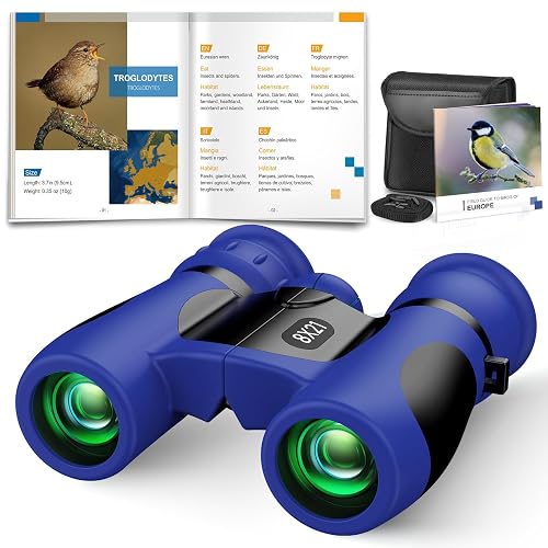 Prismaticos Niños 8x21 con Guía de Aves, Mini Binoculares Juguetes Juego Niños Regalos de Cumpleaños - Ideal para Birdwatching, Regalo Familiar y Educativo