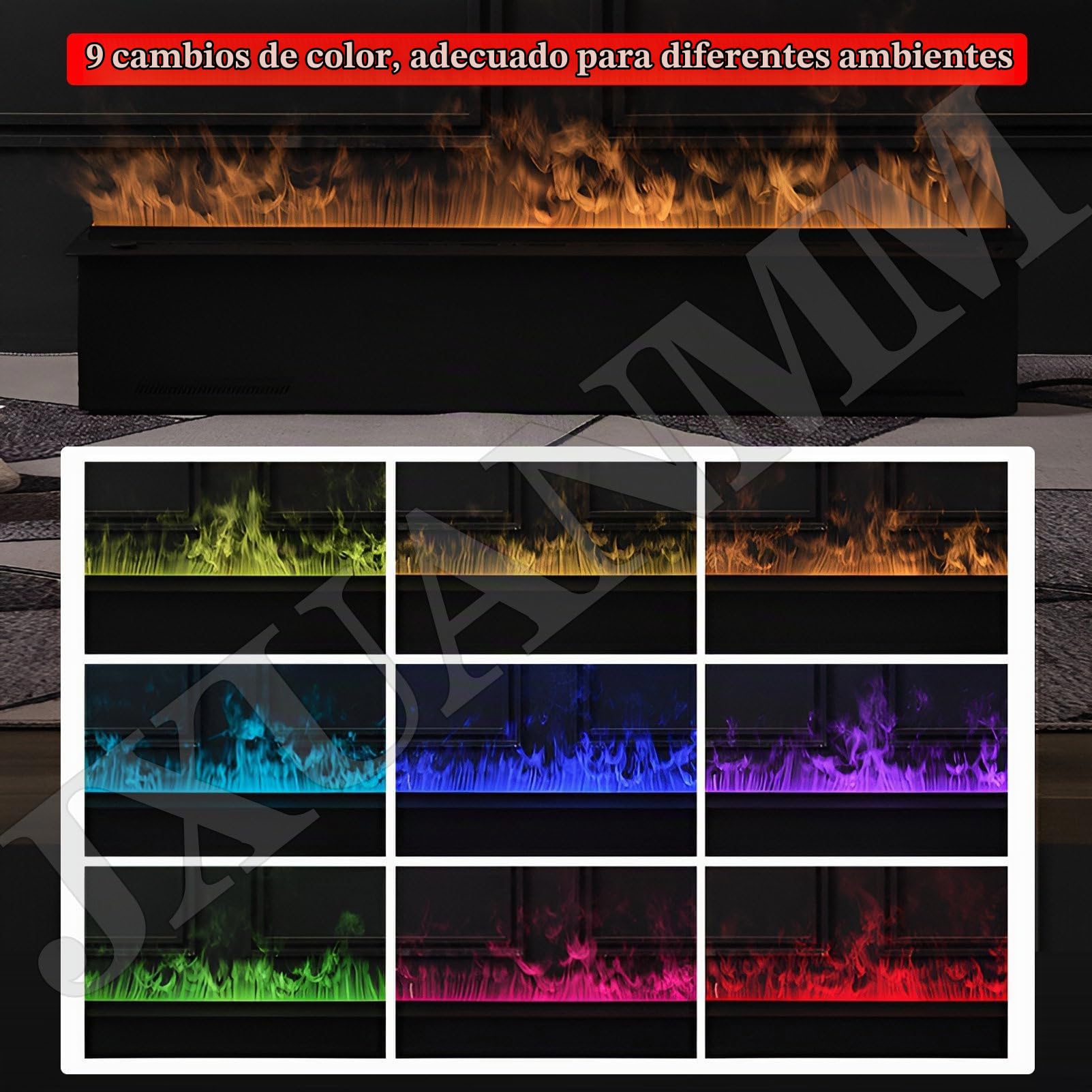 Chimenea de Vapor de Agua de 19,7/31,5/39,4/47,2/59 Pulgadas Llama atomizada 3D Regulable, Chimenea de Vapor eléctrica empotrada con Control Remoto 9Colors-80cm/31.5in