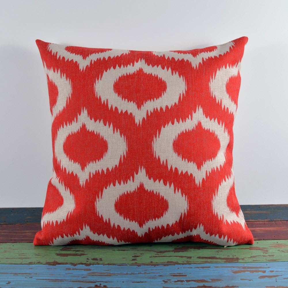 LINKWELL 45cmx45cm Red Round Dot Ikat Linen Pillow Case Cushion Covers