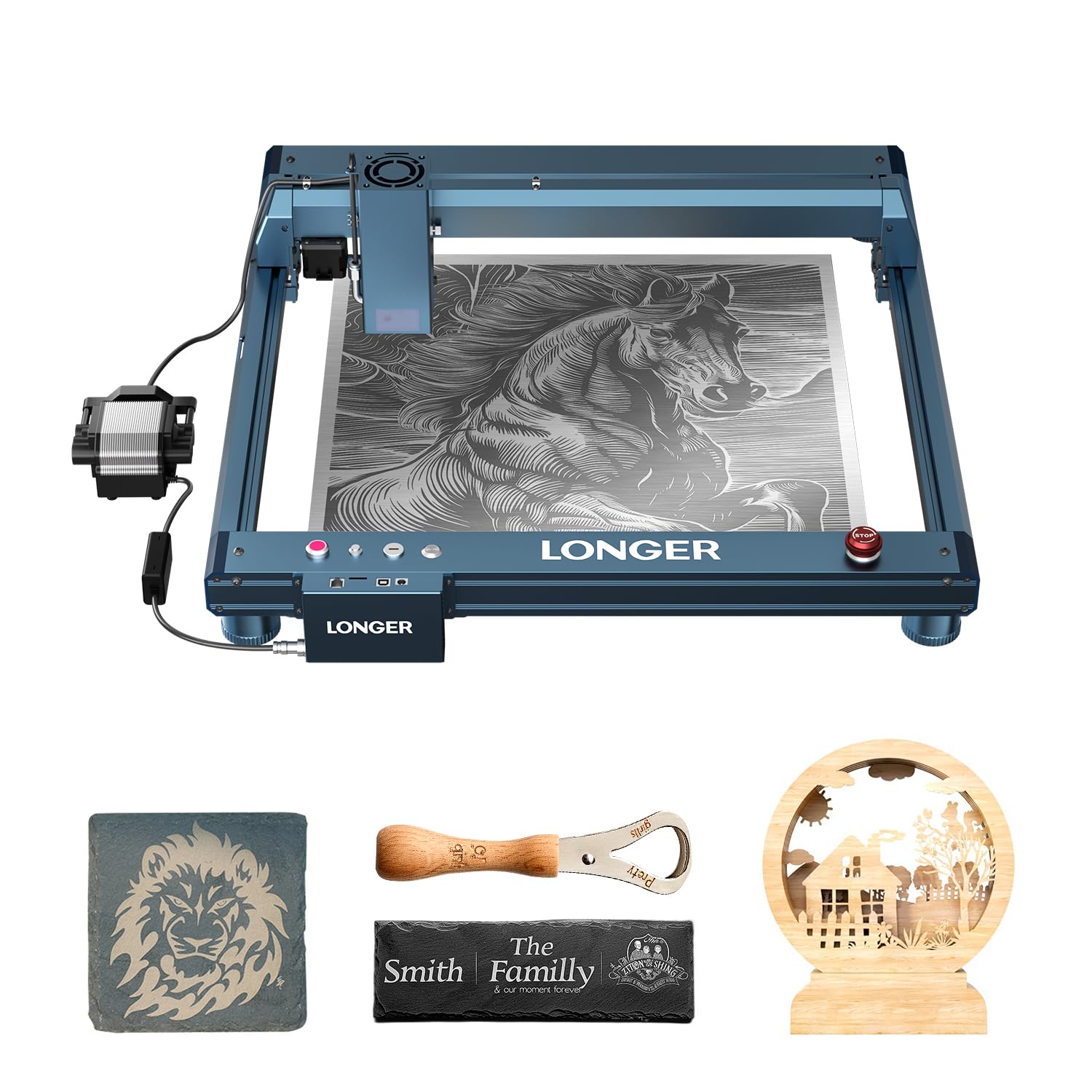 LONGER Laser Gravurmaschine B1 20W Lasergravierer mit Auto Air Assist, Arbeitsgeschwindigkeit bis 600 mm/s, DIY Laser Cutter für Holz & Metall, Papier, Acryl, Glas, Leder, Arbeitsbereich 450x440 mm