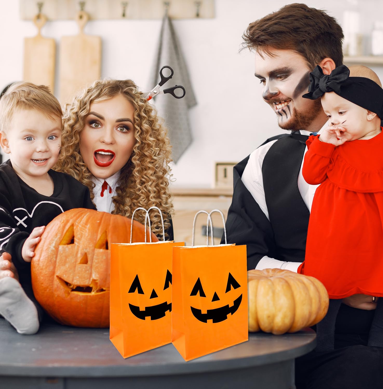 Yexiya Halloween Treat Bags Kraft Paper Candy Gift Bags With Handles Goodies Bags For Halloween Party Favors Supplies Bulk (48