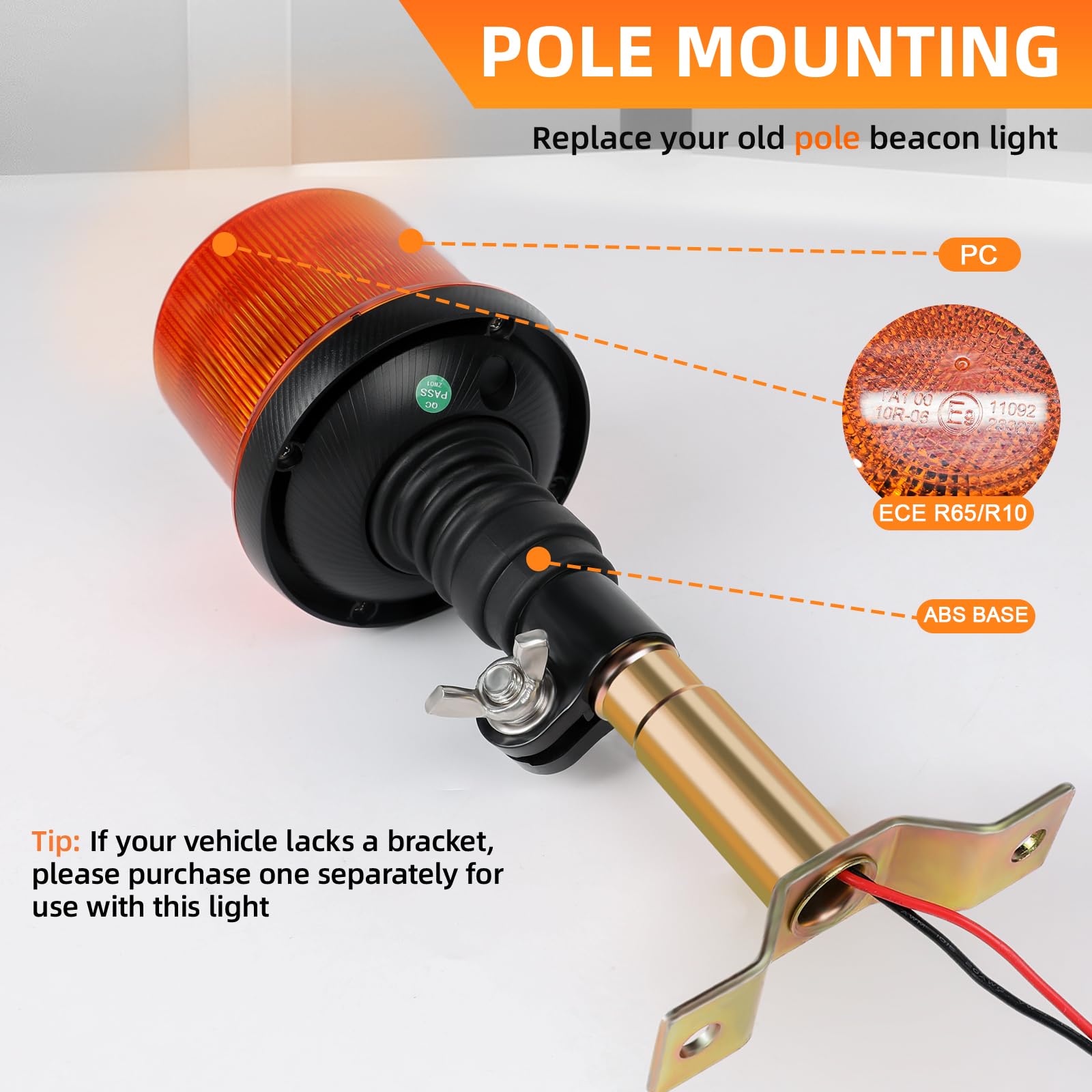 Qiping Kabellose Rundumleuchte Akku 12V/24V - Gelbe Warnleuchte Mit Magnet Für Traktor LKW Auto