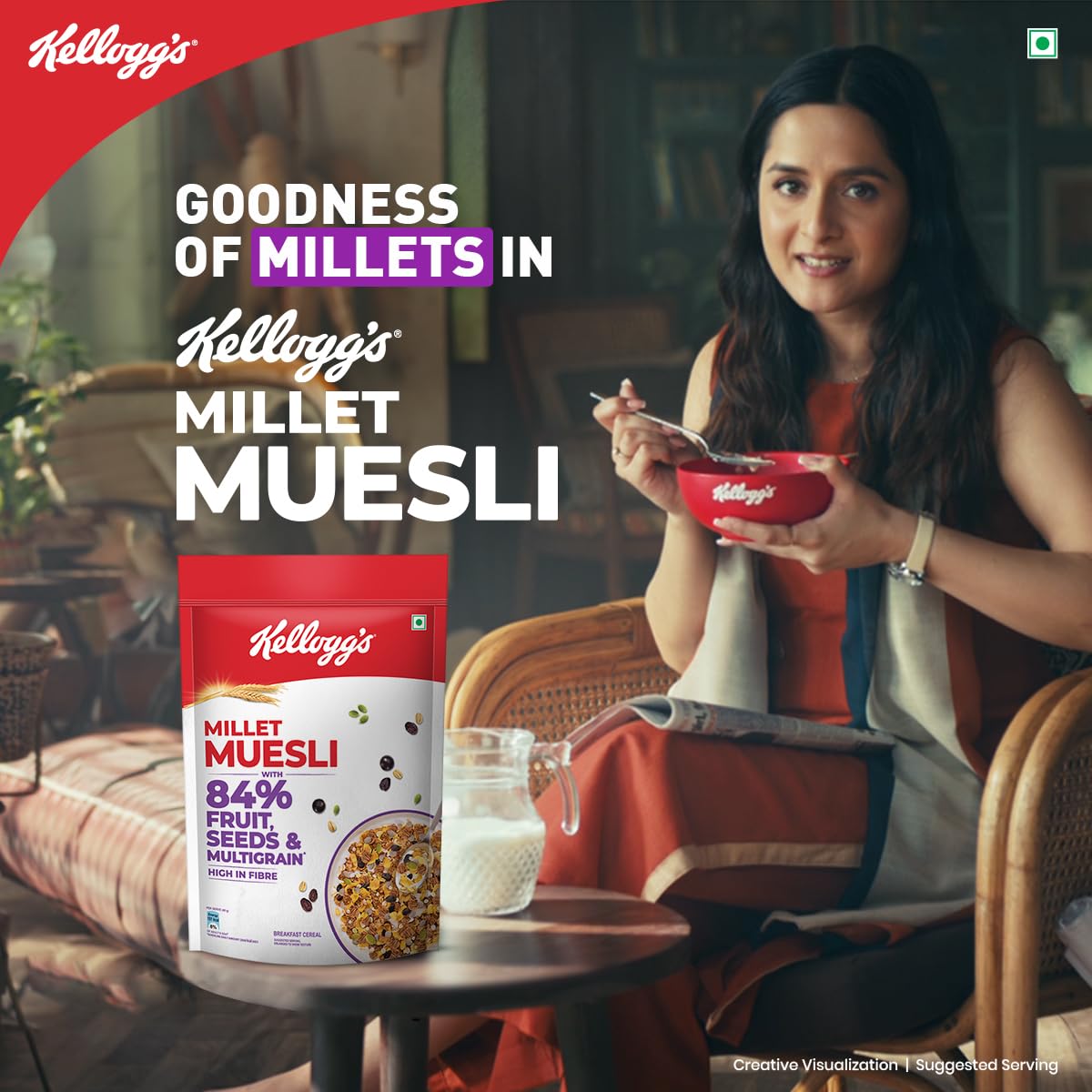 Kellogg's Millet Muesli with 84% Fruit, Seed & Multigrain| Power Breakfast | No Maida No Palm Oil | India's No 1 Muesli | 1000g 4