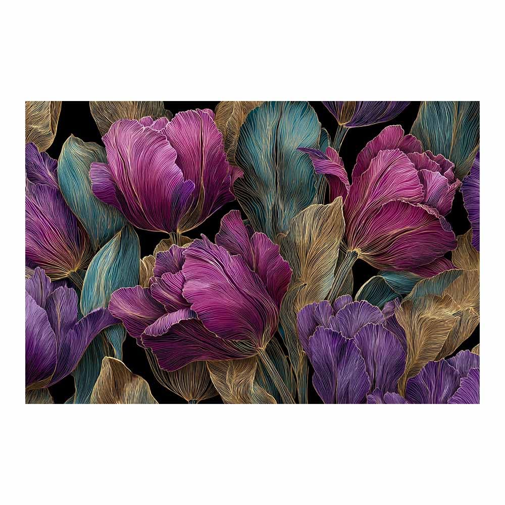 Hoqiu Multicolor Botanical Prints Purple Tulip Line Art Artwork, Wall Decoration Living Room Bedroom Hallway Stairs Decoration.(Multicolor)-30X40cm Unframed