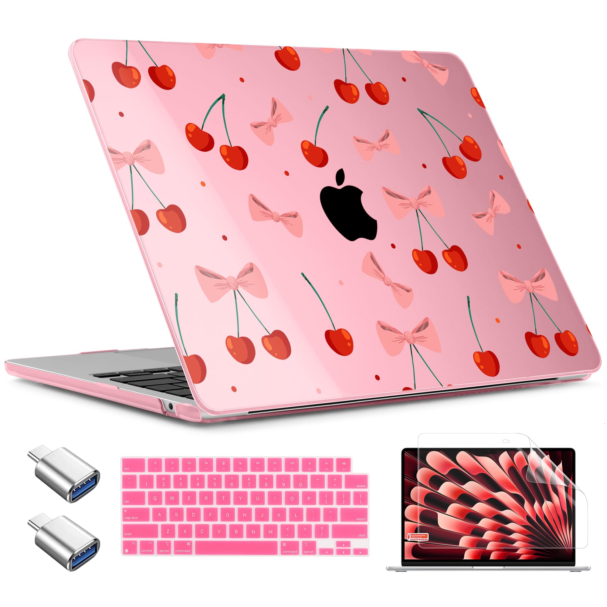 TWOLSKOO Compatible with M4 MacBook Air 13.6 inch Case 2025-2022 Release M4 A3240 M3 A3113 M2 A2681, Plastic Hard Shell & Keyboard Cover & Type C