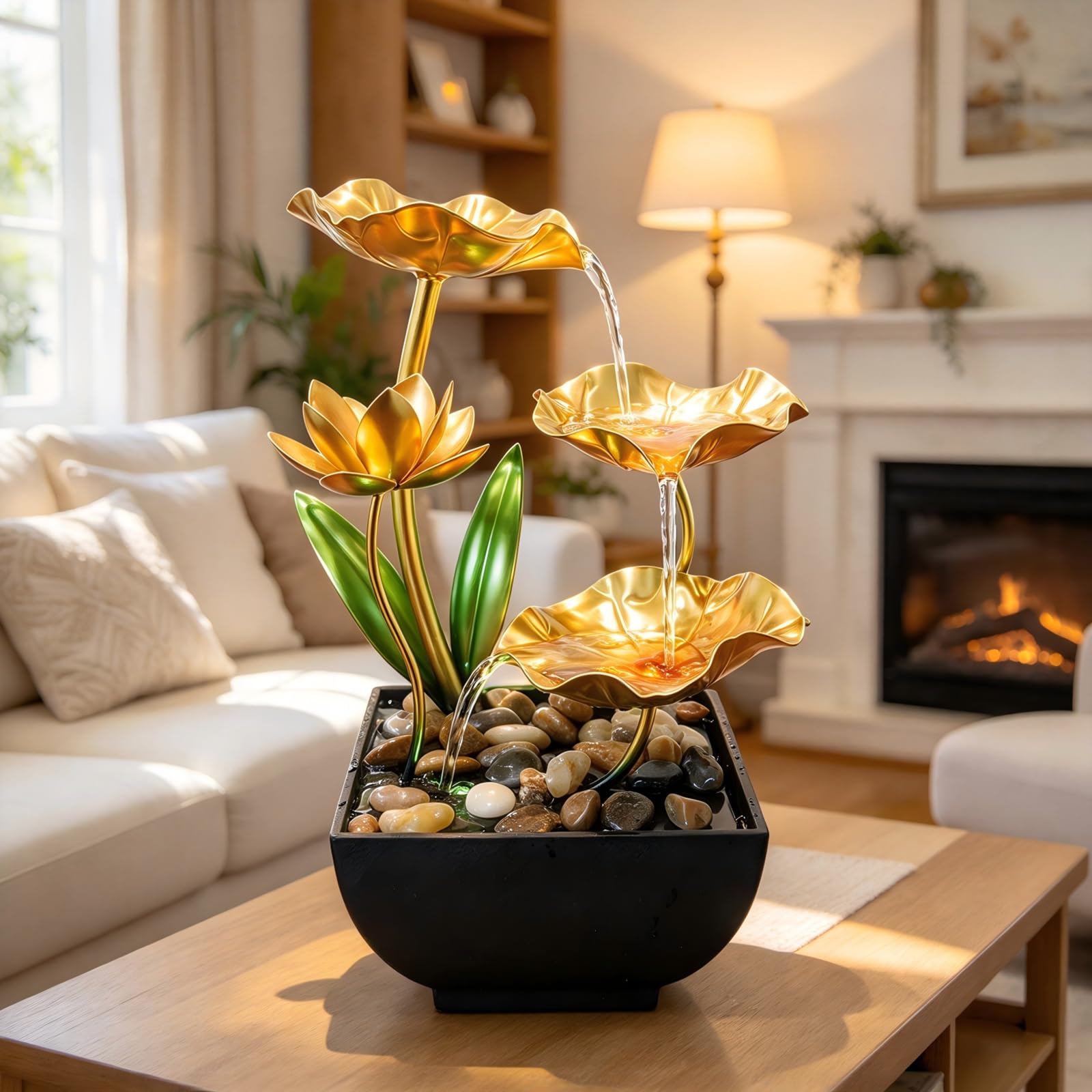 Gold Lotus Fountain - Desktop Waterfall -6