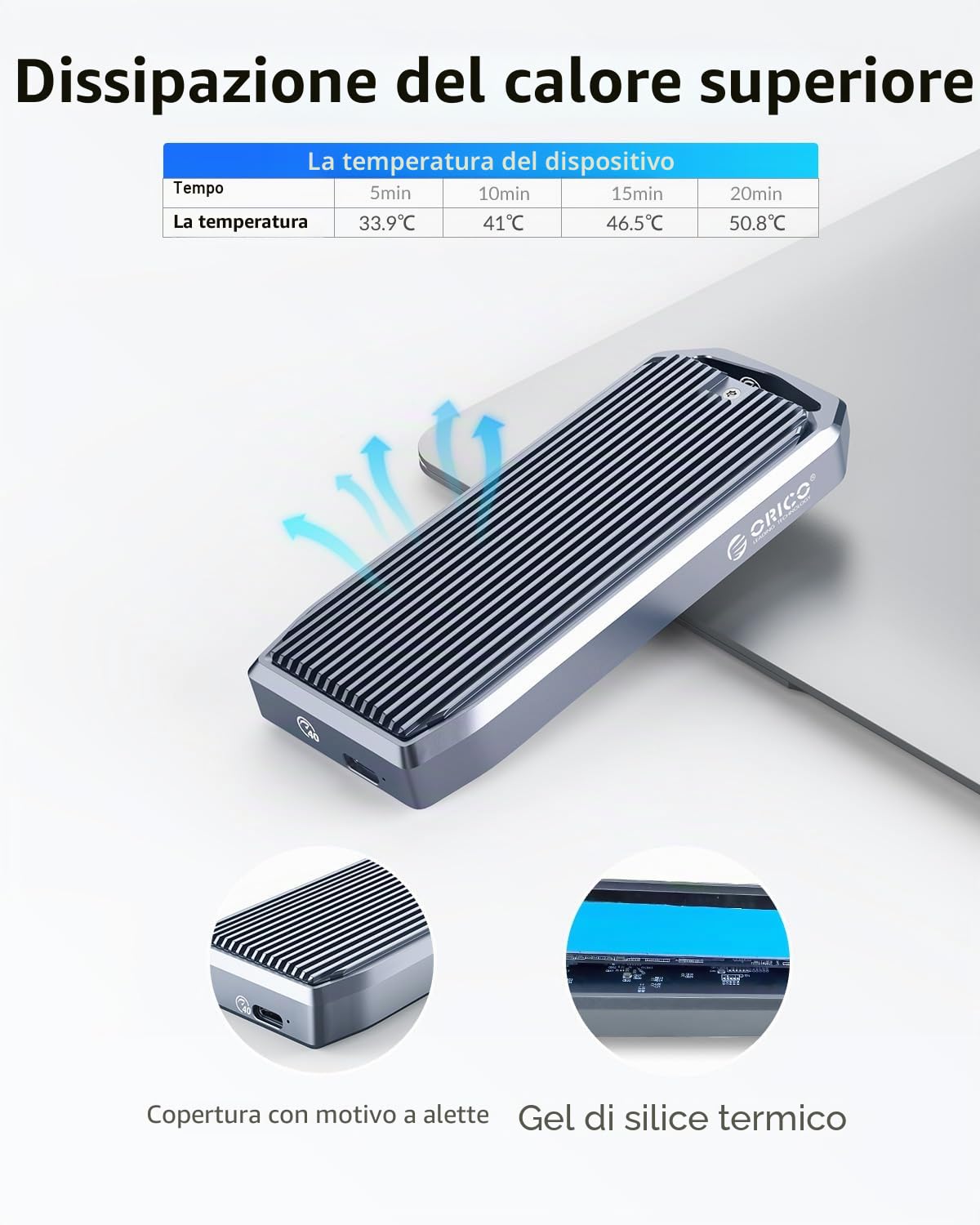ORICO Case SSD M.2 NVMe 40Gbps fino a 3700MB/s, case in alluminio per SSD NVMe PCIe M-Key 2280/2260/2242/2230, compatibile con USB4/Thunderbolt 3/4 USB3.2/3.1/3.0/Type-C - M2V01