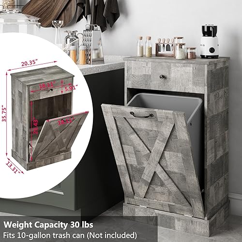 Miniatura 3 de Armario de basura inclinable, 10 galones de madera, clasificador de lavandería con cajón, cubo de basura de cocina, armario de reciclaje para sala