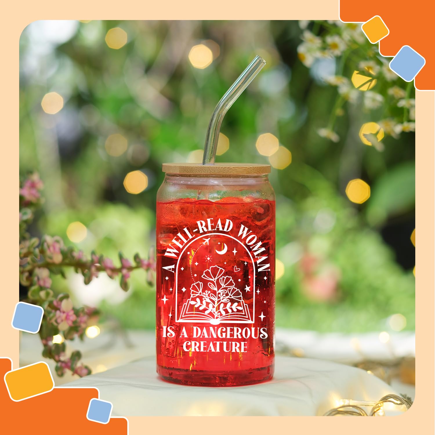 NewEleven Gifts For Book Lovers - Gift For Women - Book Themed Gifts for Readers, Librarians, Bookaholics - Birthday Present For Women, Her, Best Friend – 16 Oz Coffee Glass: Well read women CF