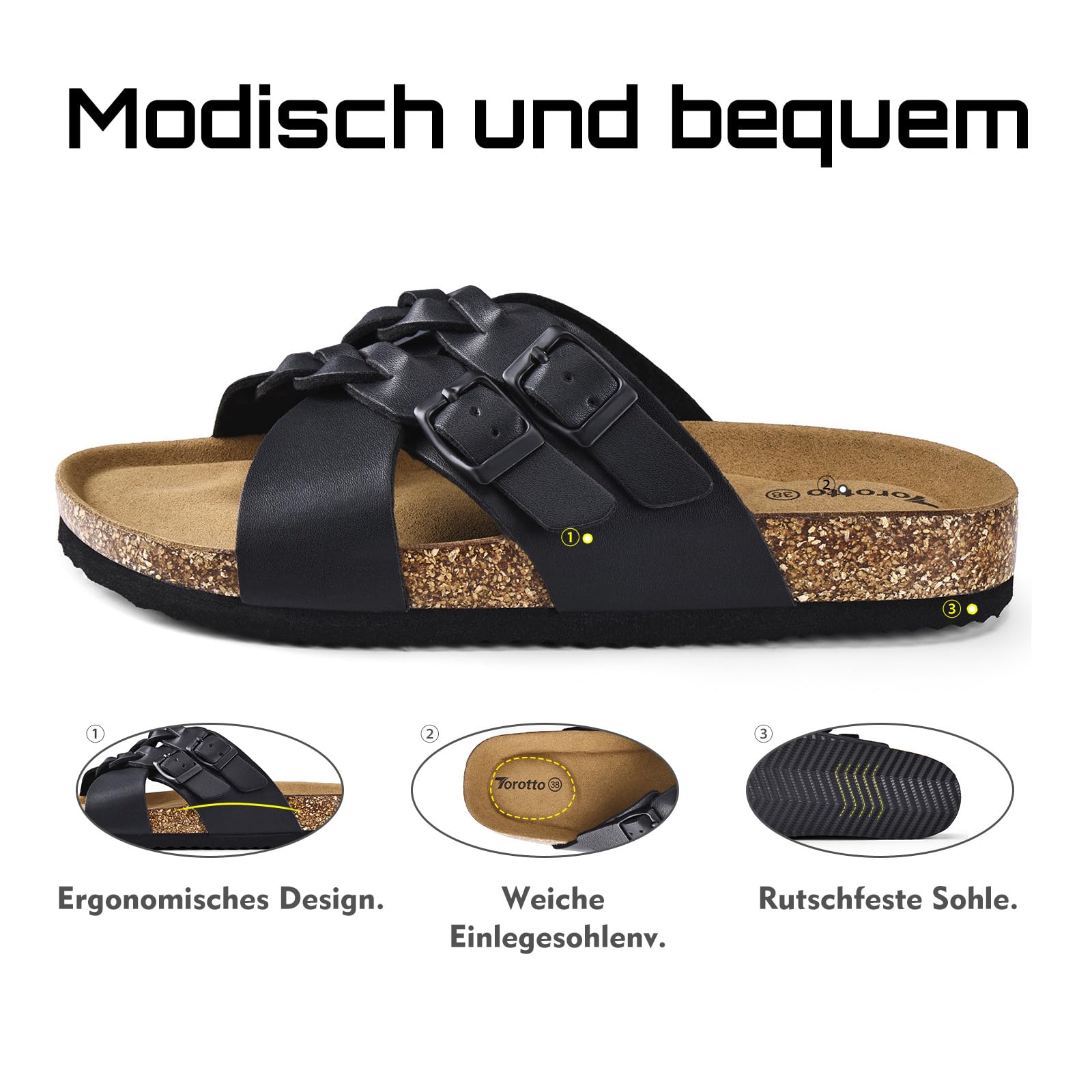 Torotto Damen Pantoletten Hausschuhe| Anatomische Latex-Einlegesohle mit Dynamic-Fit, weiches Mikrofaser-Futter & rutschfeste Wellensohle für Home-Office, Entspannung & Garten