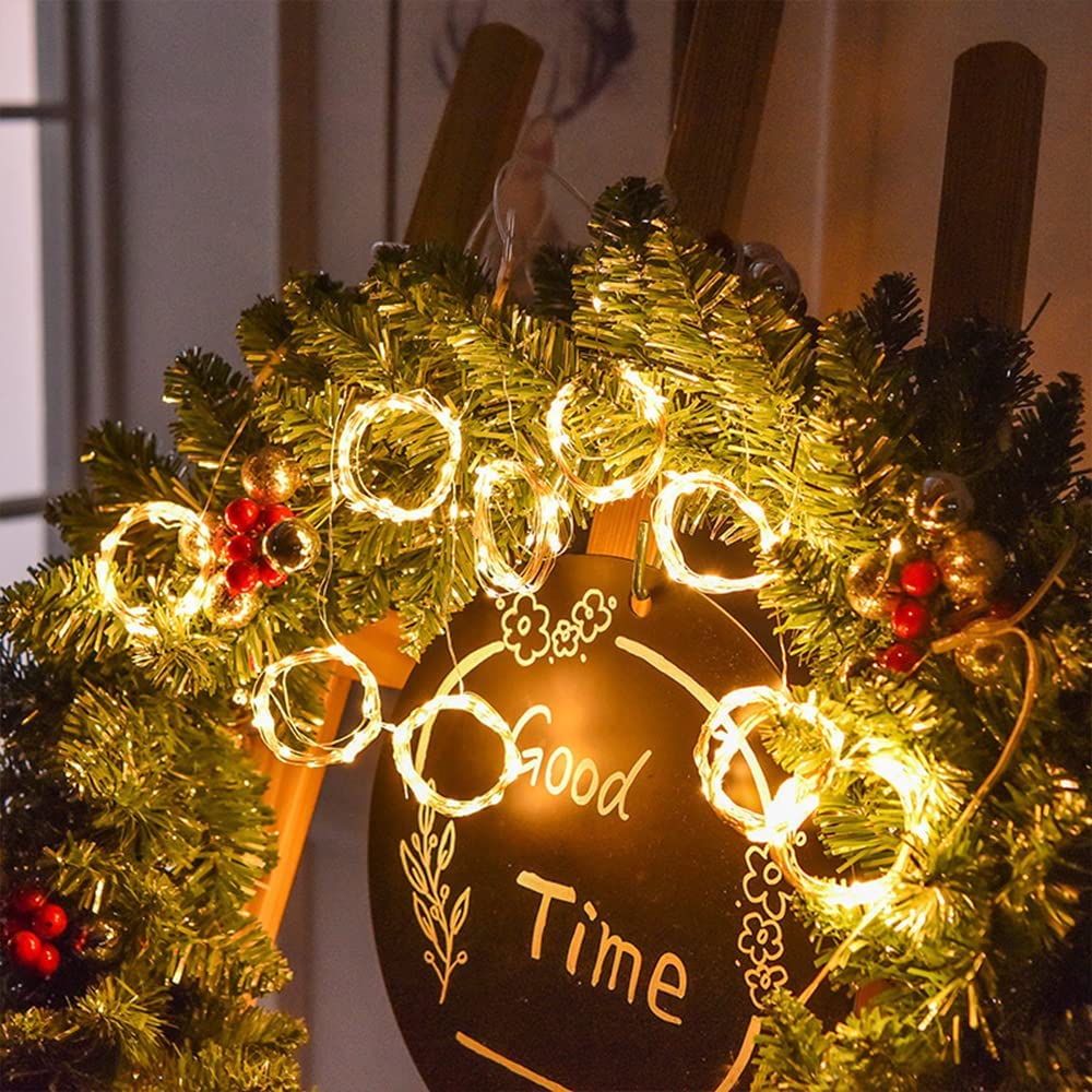 EHWINE - Juego de 24 luces LED de hadas para dormitorio, 7 pies, 20 luces LED de batería, luces de luciérnaga impermeables para decoración de bodas, fiestas, Navidad, blanco cálido
