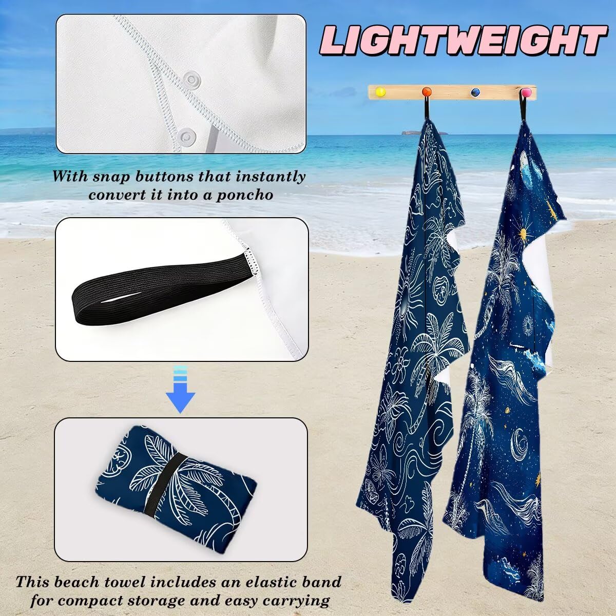 Ręcznik plażowy z mikrofibry, duży ręcznik plażowy 100 x 200 cm 2 sztuki, męski damski ręcznik gimnastyczny, odporny na piasek ręczniki plażowe, szybkoschnące ręczniki plażowe z mikrofibry (żółw
