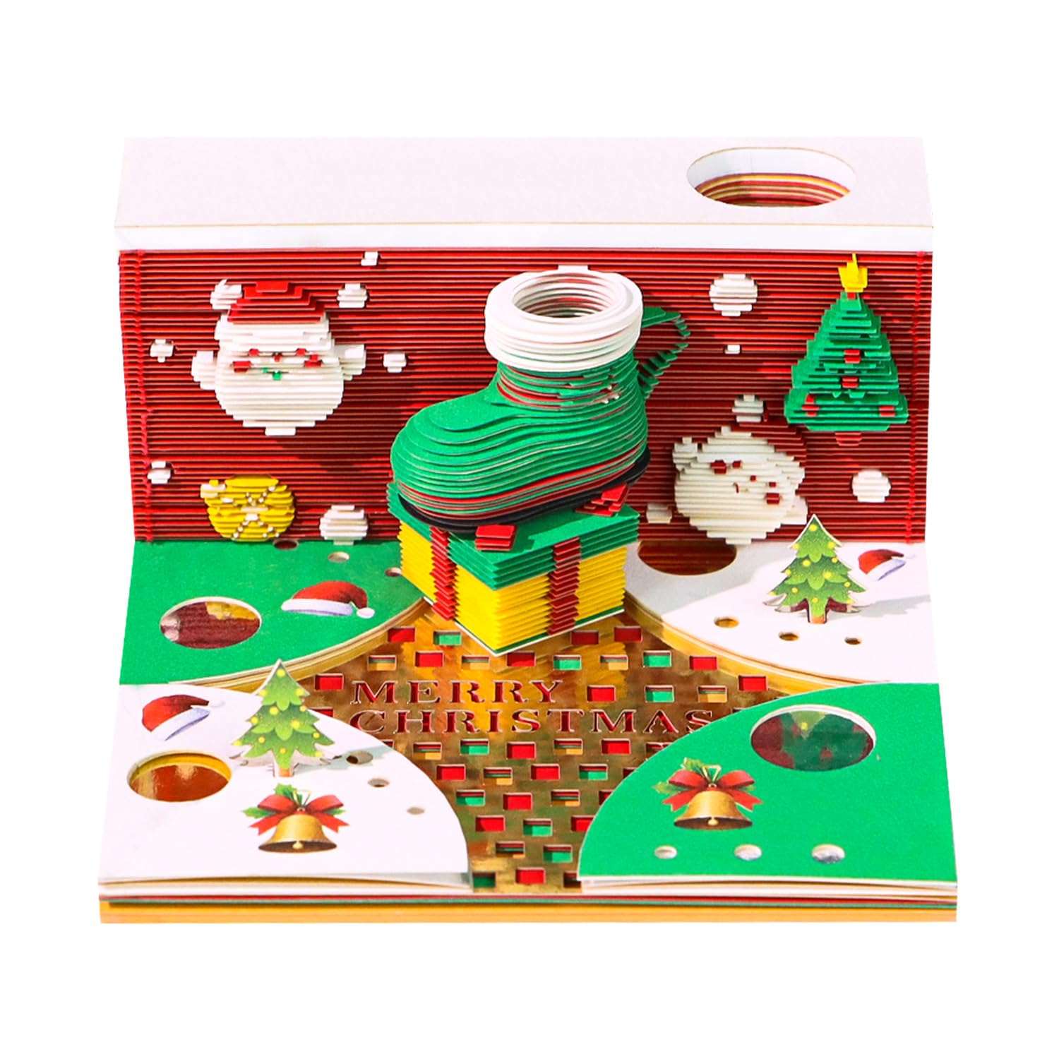 【Clearance】Time Piece Calendar 2026 Desk Calendar, 3D Self-Stick Notes with Light,Tear Off Paper Carving Art Memo, DIY Post Notes for Office Home Gifts Ornaments(Christmas Stockings)