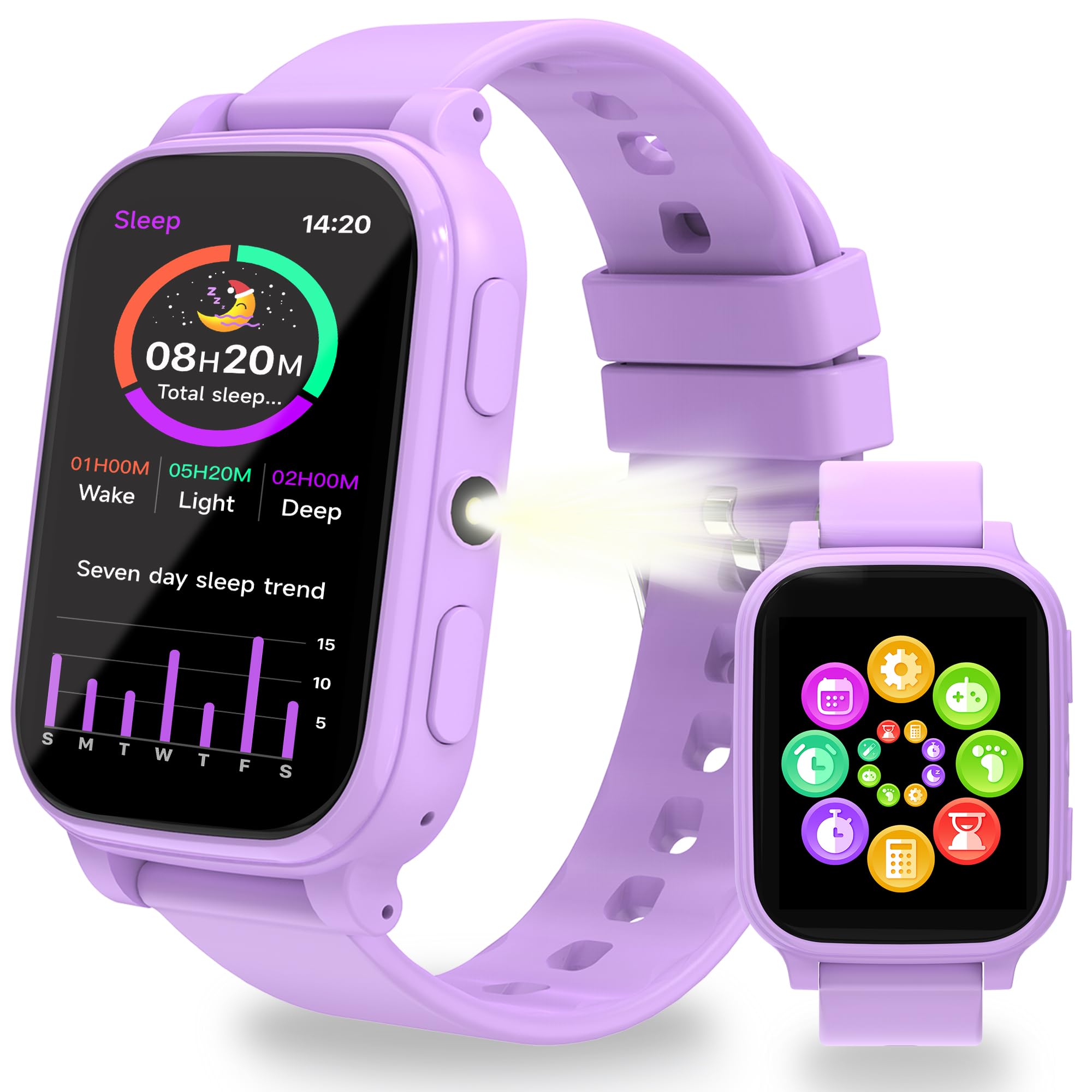 Smartwatch Bambini 1,83" HD, Orologio Smartwatch Bambini con 18 Giochi, Monitor del Sonno, Contapassi, Torcia, Sveglia, Impermeabile, Fitness Tracker Regali di Natale e Compleanno per Ragazza Ragazzo