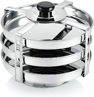 Stainless Steel Dhokla & Thatte Idli Maker Set � 3 Large Plates (16cm), 4-Wire Stand, Fits All Cookers, Perfect for Khaman Dhokla, Idli, Thattu, & Steamed Food Preparation
