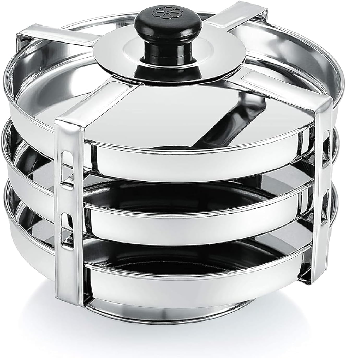 Stainless Steel Dhokla & Thatte Idli Maker Set � 3 Large Plates (16cm), 4-Wire Stand, Fits All Cookers, Perfect for Khaman Dhokla, Idli, Thattu, & Steamed Food Preparation