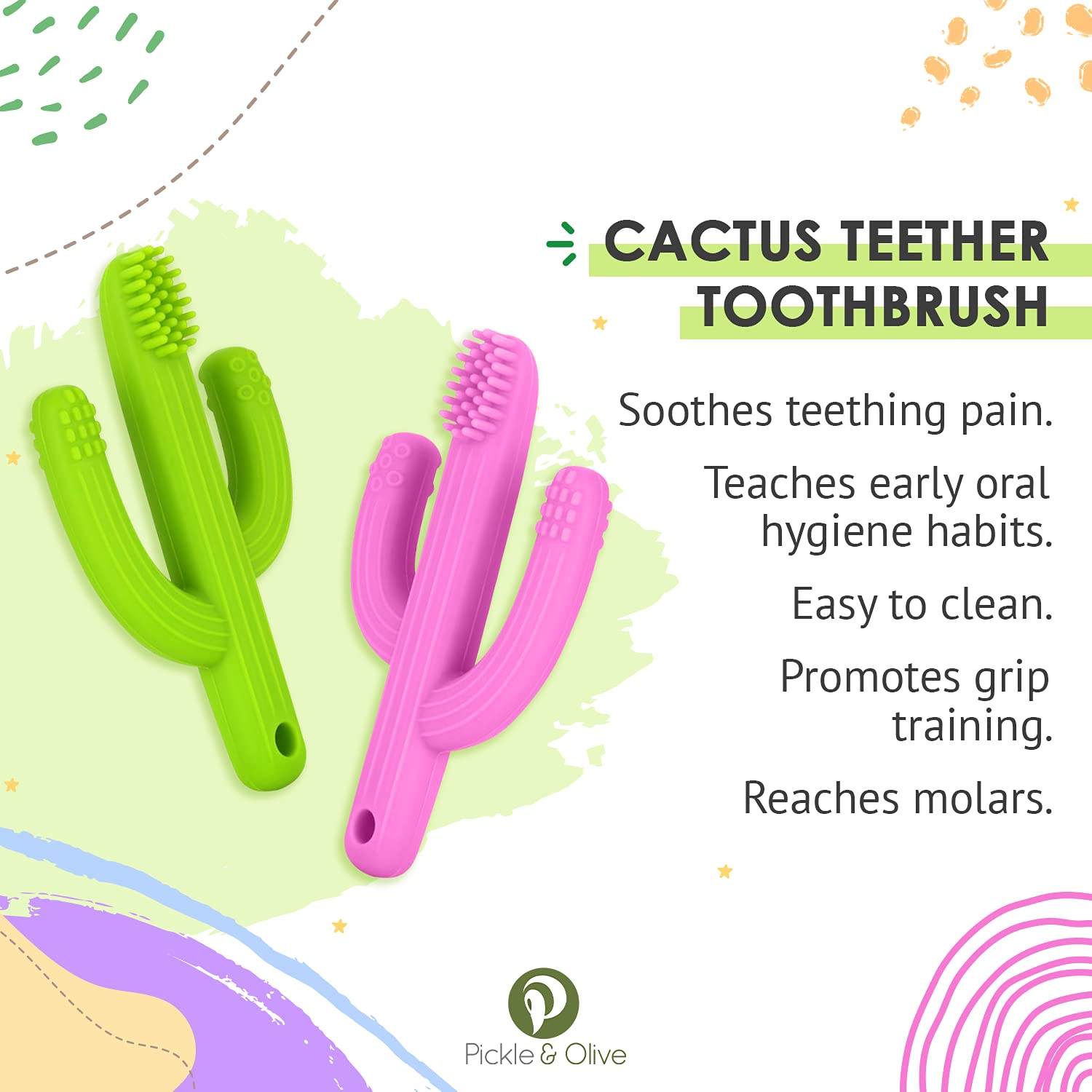 Baby Cactus Teether - Infant Training Toothbrush for Teething (Green)