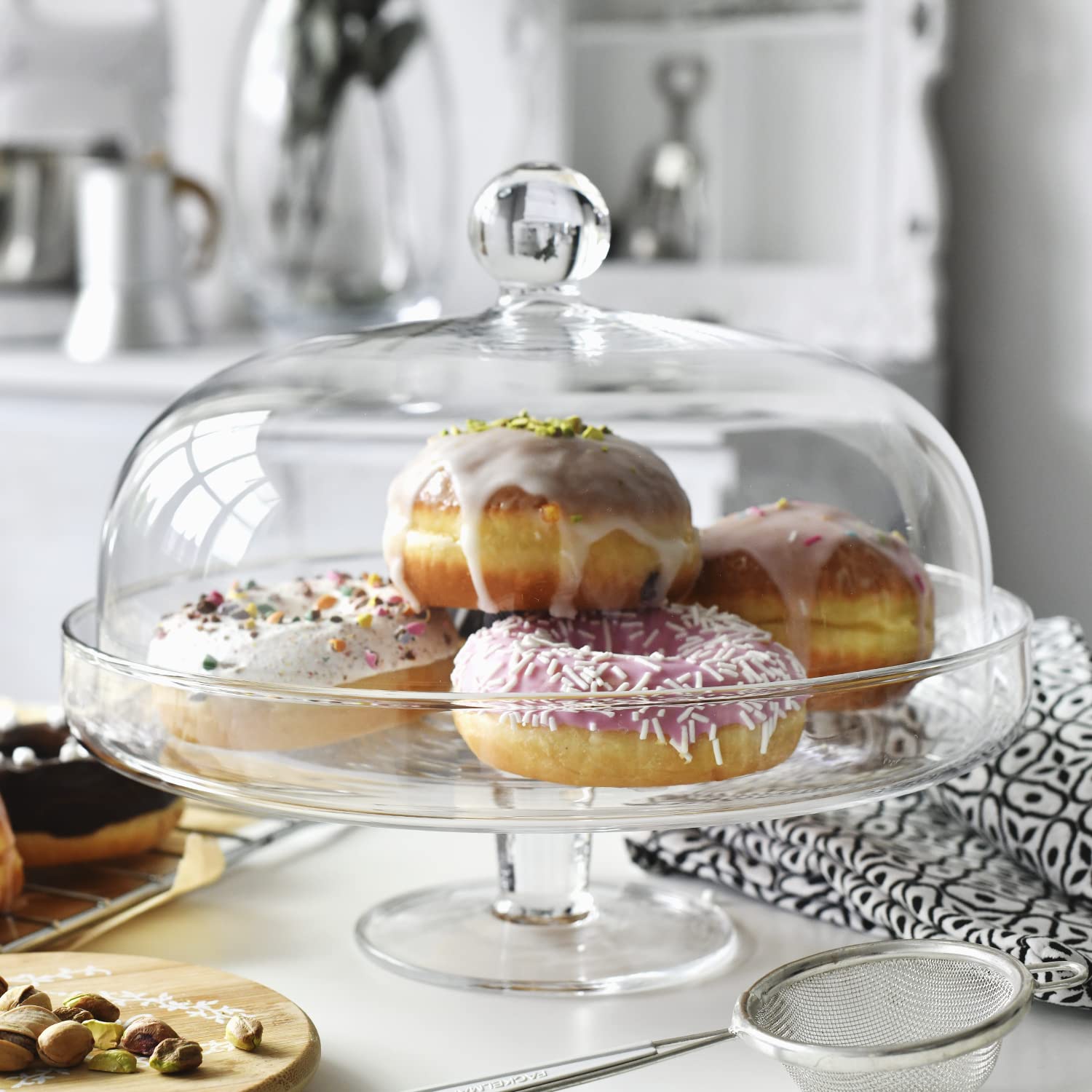 KROSNO Tortenplatte Kuchenplatte mit Haube Deckel mit Fuß Tortenständer | 28cm | Elite Kollektion | Perfekt für Zuhause, Restaurants und Partys