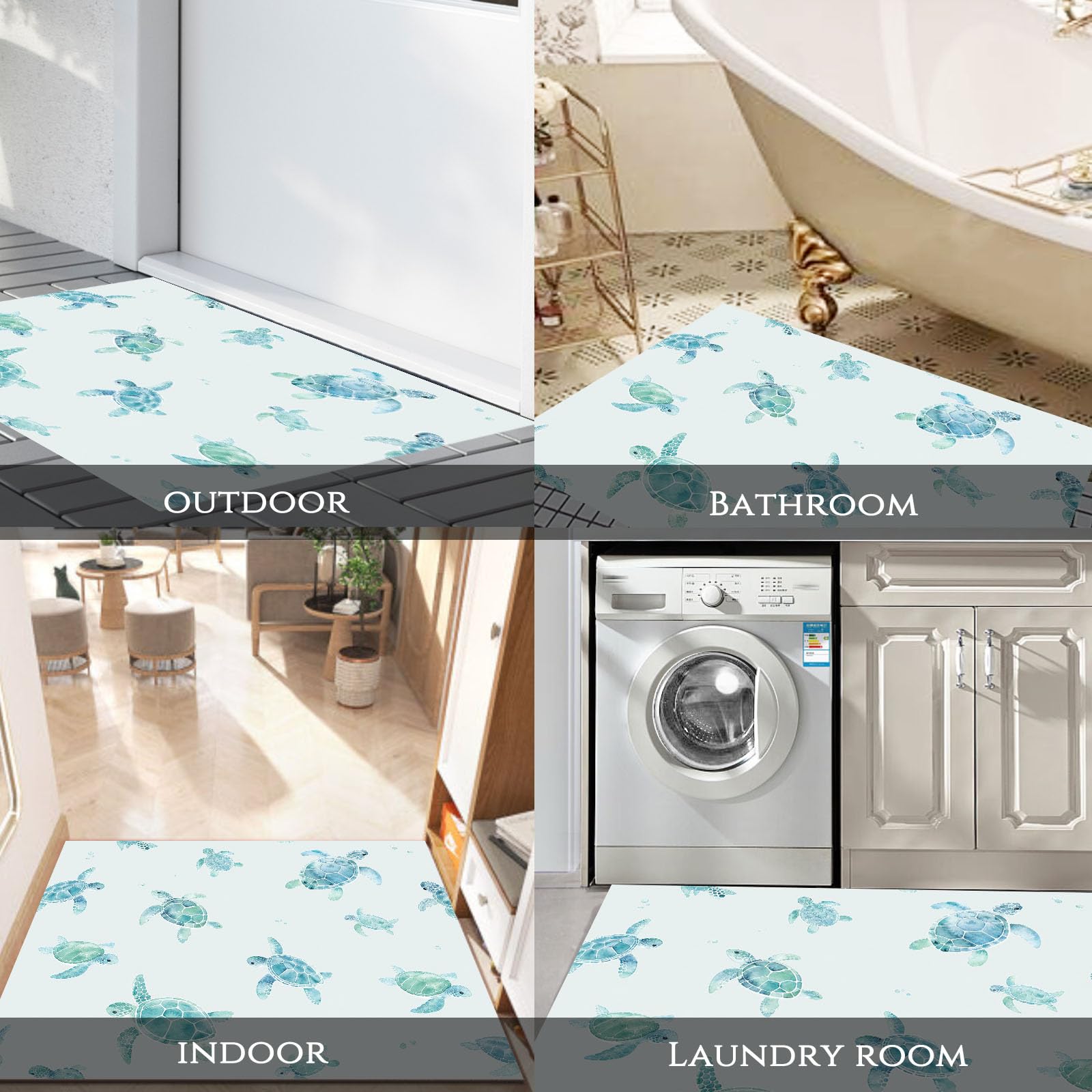 Felpudo Entrada Casa Tortuga Marina 80x120cm | Alfombra de Puerta Estilo De Vida Marina En Acuarela, Felpudo de Bienvenida, Antideslizante, Alfombra Decorativa de Perfil bajo para Pasillo y Sala