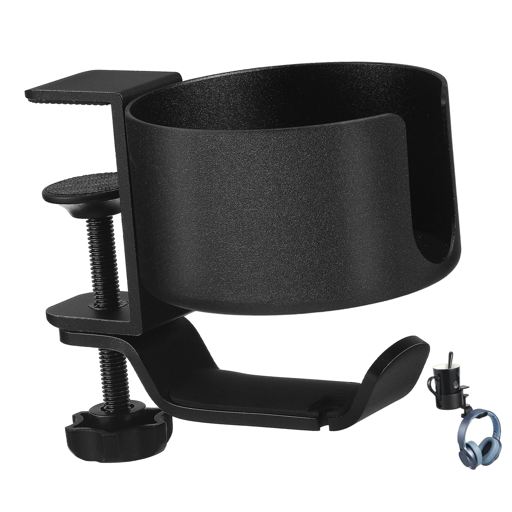 ABOOFAN Soporte para Auriculares Ajustable de Escritorio con Portavasos Montaje para Auriculares y Bebidas Espacio y Diseño Metálico Resistente