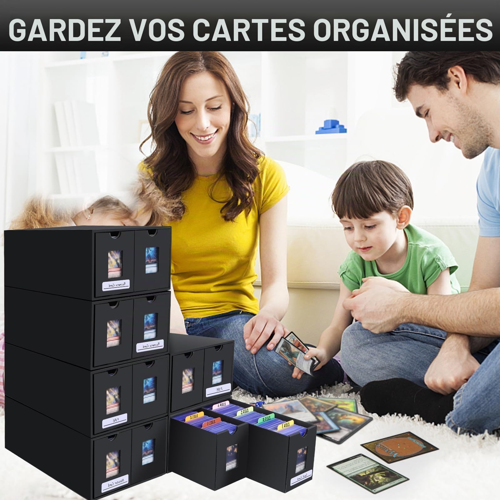 Boîte à Cartes Pour 11000+ Cartes, Boîtes de Rangement Pour Cartes à Collectionner Avec 72PCS Séparateurs,Etiquettes et Ruban Adhésif,Boîtes Magnétiques de Qualité Supérieure de Pour TCG Carte