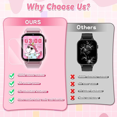 Miniatura 8 de Relojes inteligentes para niños, regalo para niñas de 3 a 12 años, reloj para niños con 32 juegos, pantalla táctil HD, cámara de video, música,