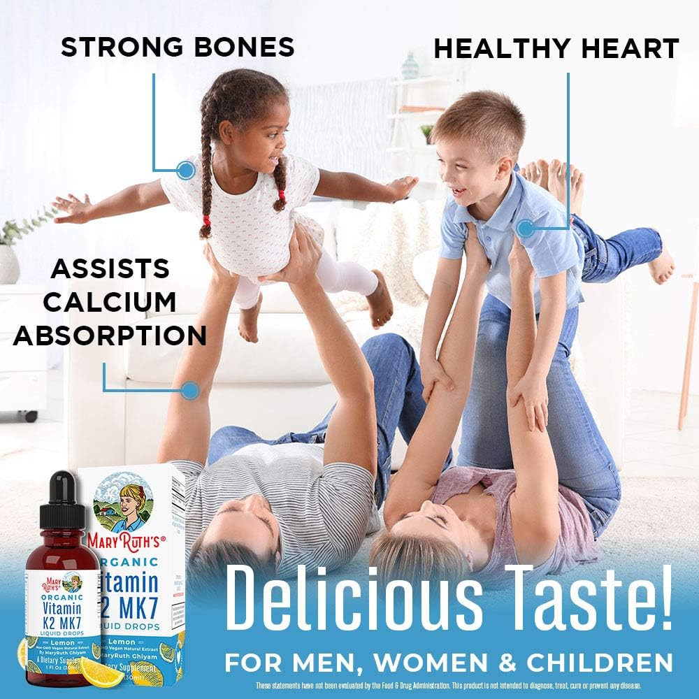 Vitamin K2 MK-7 Liquid Drops Assists Calcium Absorption | 2 Month Supply | K2 Vitamin for Adults & Kids | Vitamin K2 Supplement | Heart & Bone Health | Vegan | Non-GMO | Gluten Free | Lemon | 1 Fl Oz