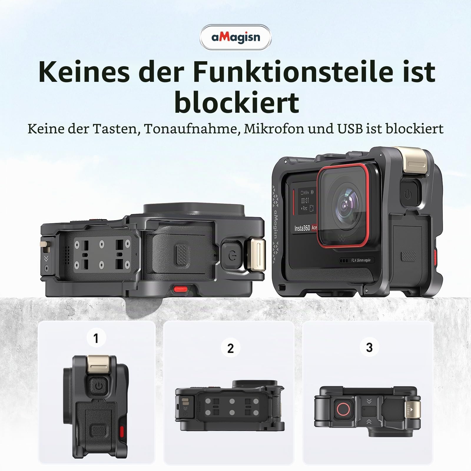 360 Ace Series Aluminiumrahmen Käfig Mit Linse, Silikonhülle für Insta360 Ace Pro 2/Pro, Metall-Schutzhülle, Langlebiges Gehäuse