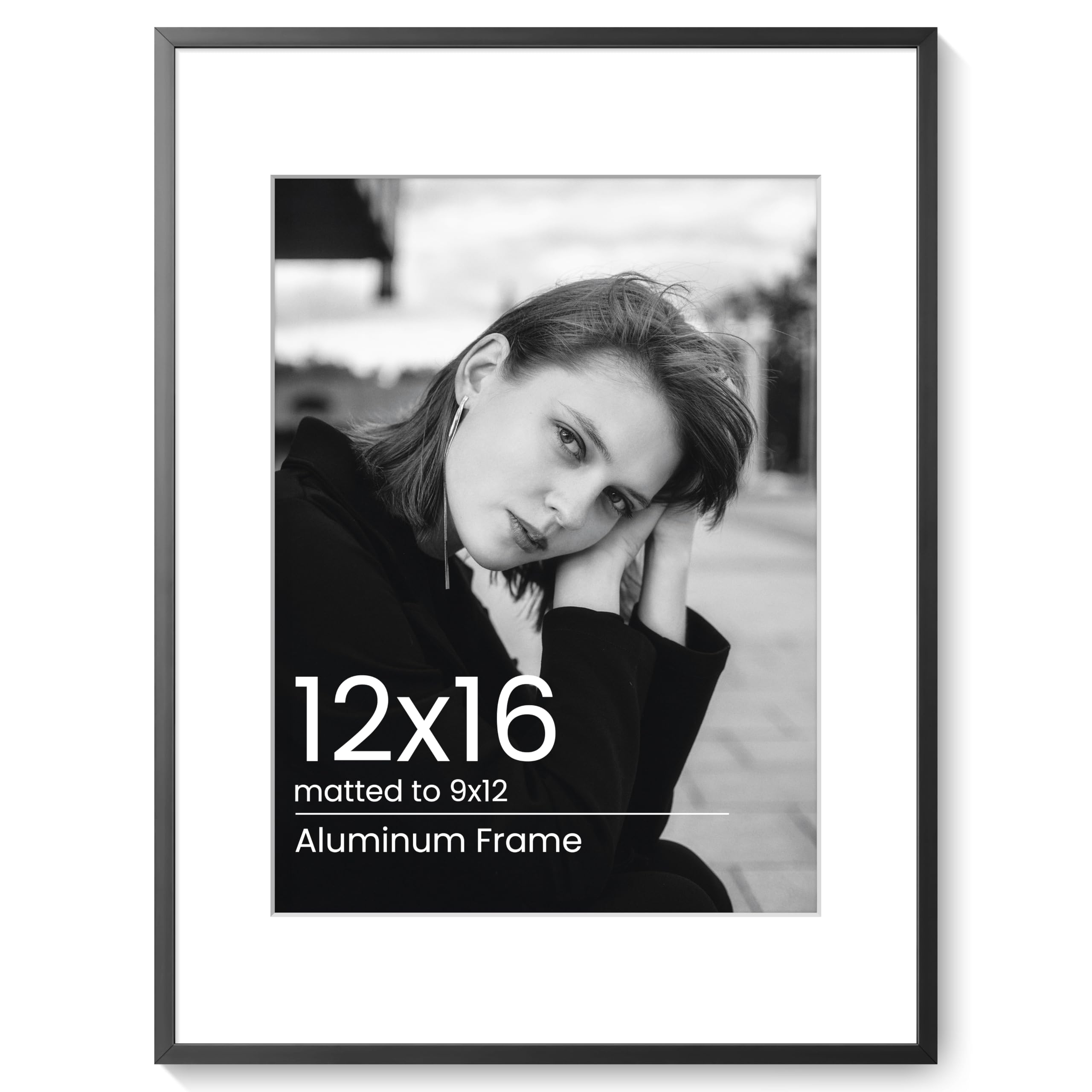 KovaScape 12x16 Aluminum Photo Frame - Modern Flat Metal Picture Frames with 9x12 Removable Mat and HD Glass - Versatile Wall & Tabletop Display for Gallery Art, Black