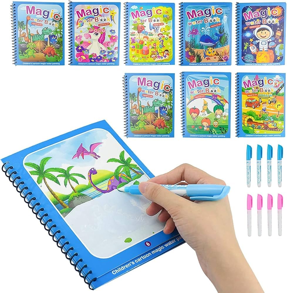 Magic Water Coloring Books For Kids 2-8 Years, 4 Pc Paper Water Painting Drawing Books Reusable Books For Toddlers Pack of 4 Magic Water Coloring Books For Kids 2-8 Years, 4 Pc Paper Water Painting Drawing Books Reusable Books For Toddlers Pack of 4