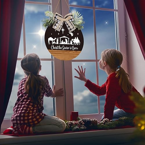 Miniatura 4 de Whaline Letrero colgante de madera de Navidad rústico con lazo para la puerta delantera, con lazo para el hogar, interior, exterior, granja, pared,