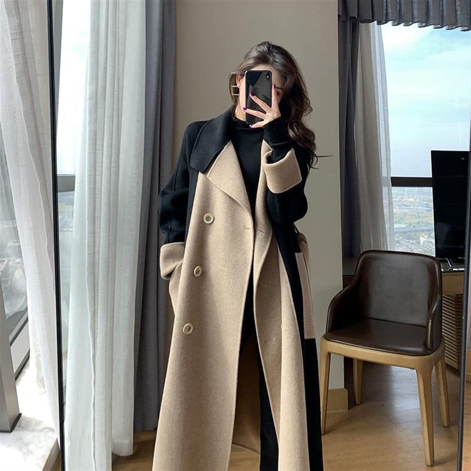 Amazon.co.jp: 女性用カシミヤコート秋冬カシミヤスーツカラーダブル
