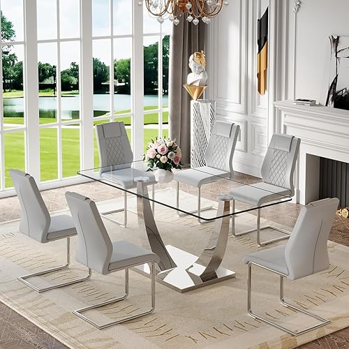 Miniatura 12 de Juego de mesa de comedor para 4, 63 pulgadas, juego de mesa de comedor de vidrio templado negro para 4 personas con sillas de poliuretano, moderno