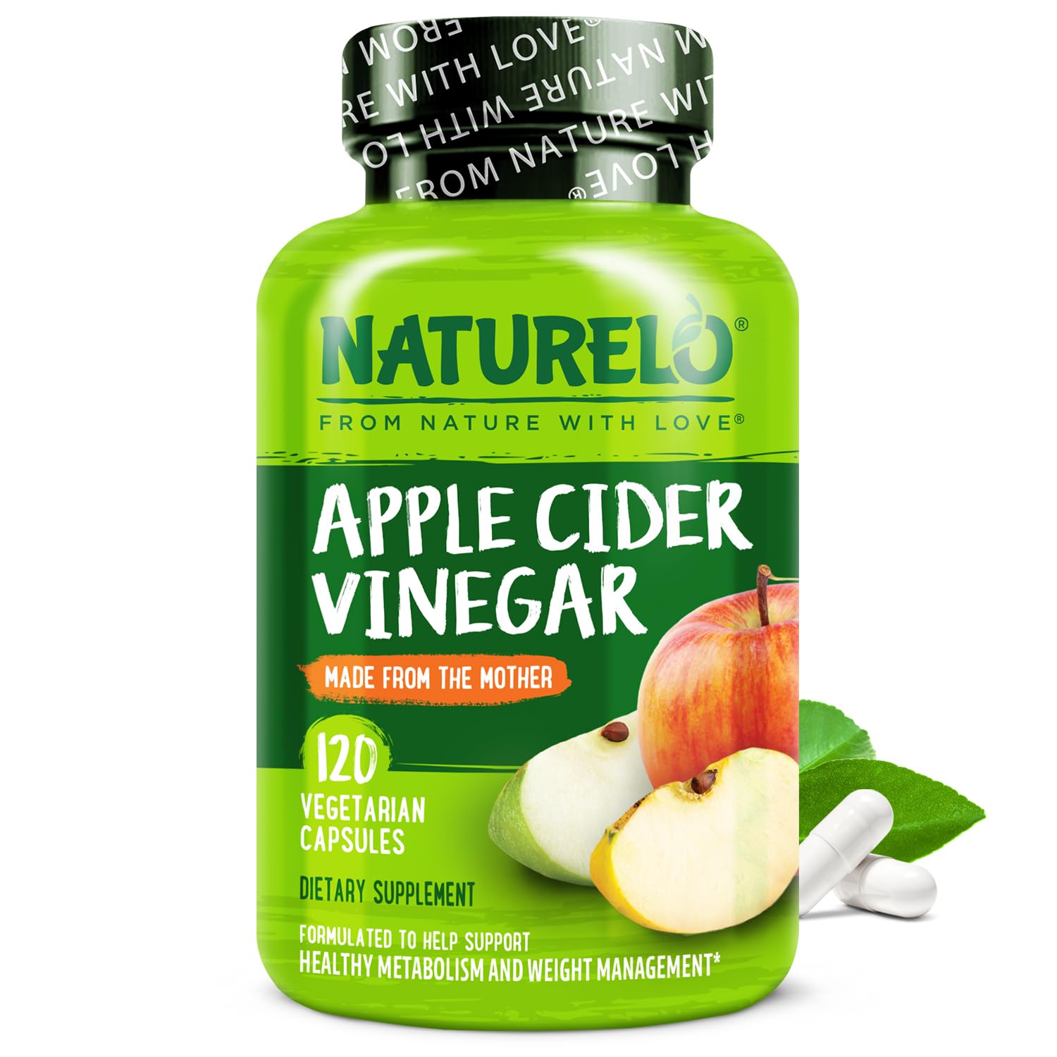 NATURELO Apple Cider Vinegar Capsules - Natural ACV with Mother Supplement for Men & Women for Detox, Cleanse and Weight Management - 120 Vegan Capsules