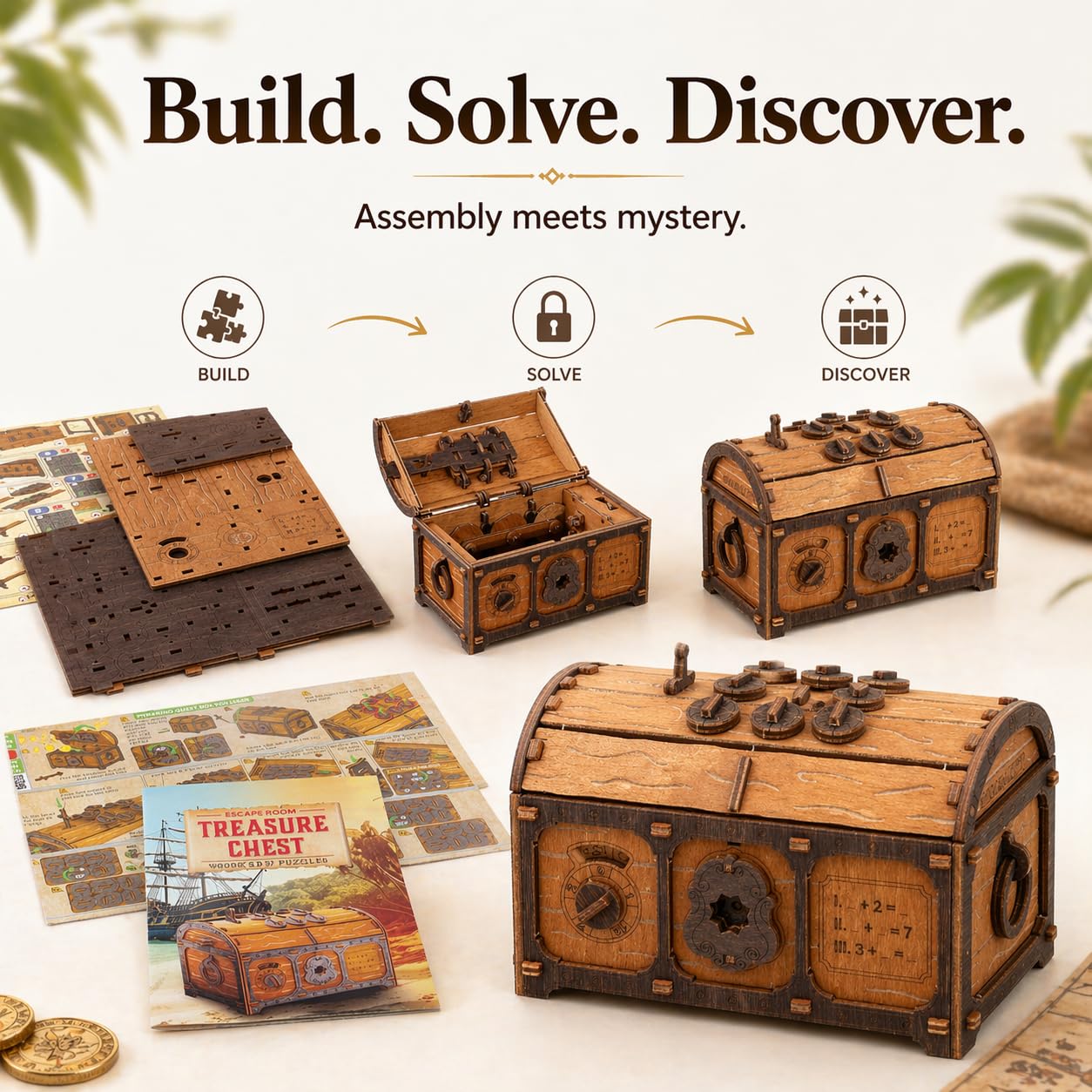 WOODEN.CITY Puzzlebox Schatztruhe - Rätsel Zusammenbauen und Lösen für EIN einzigartiges Escape Room Erlebnis - Clue Box aus Holz Perfekte einzigartige Geschenkbox - Made in EU