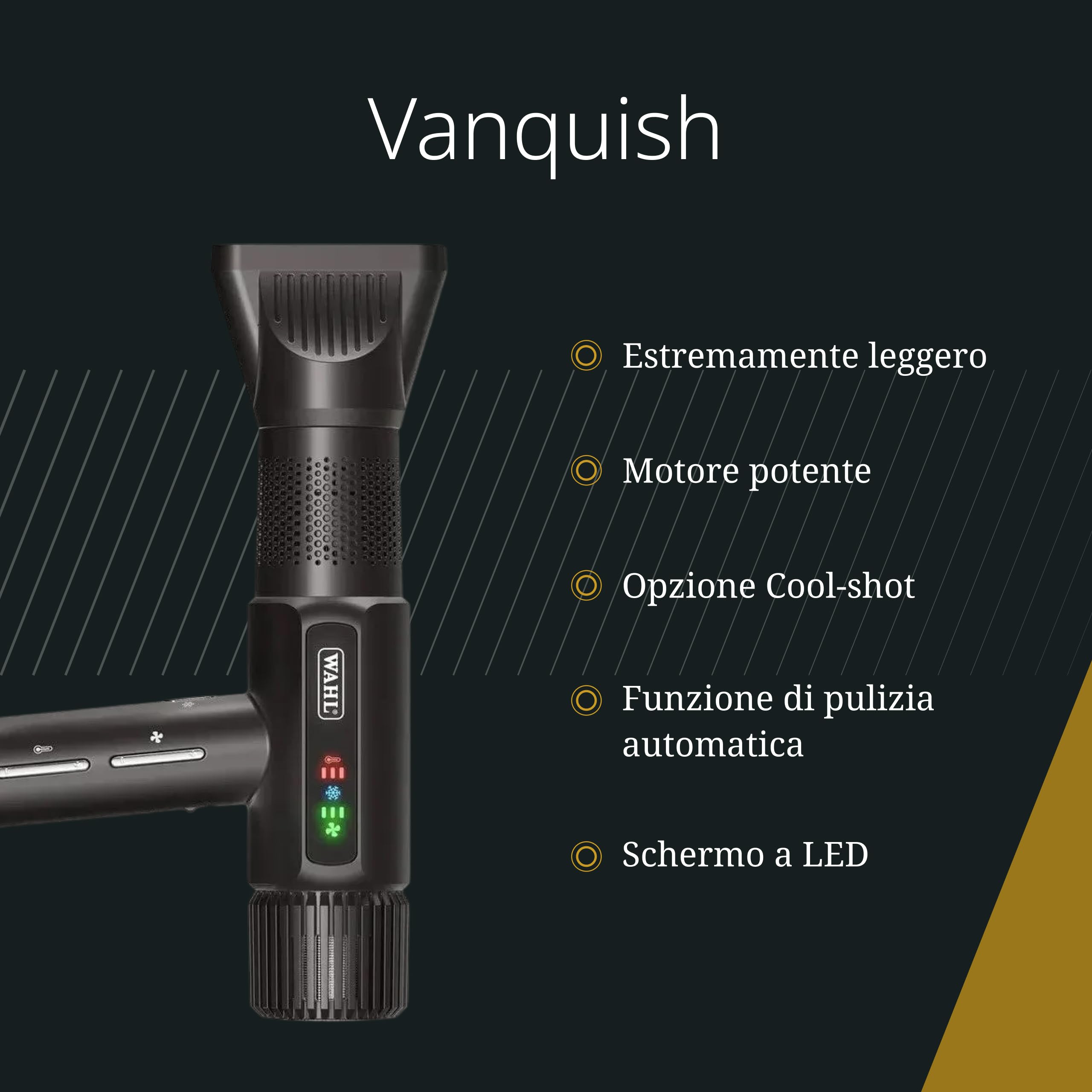 Wahl Vanquish, Asciugacapelli con Accessori Magnetici e Diffusore | Asciugacapelli Professionale 1600 W, 101.000 Giri/min, Ionico Anti-crespo, Bassa Rumorosità, 40% più Leggero, Magnetico