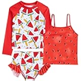 Funnycokid Girls Swimsuit 3 Pieces Long Sleeve Rash Guard Set Tankini Bathing Suits Summer Kids Swimwear 3-10 Years