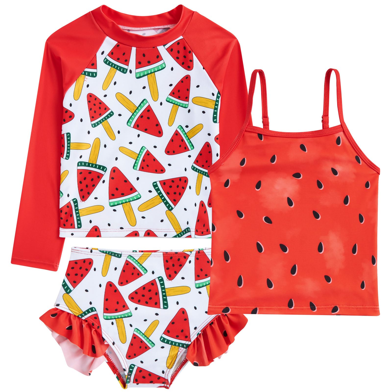 Funnycokid Girls Swimsuit Tankini Rash Guard Set Bathing Suits 3-10 Years