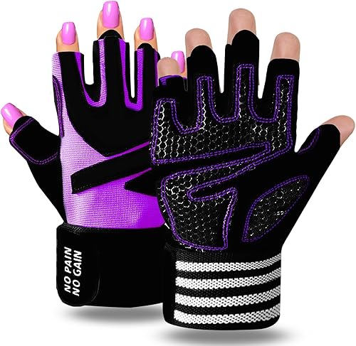 Guantes de levantamiento de pesas para mujer, entrenamiento de gimnasio con soporte de muñeca, guantes acolchados de medio dedo para ejercicio de