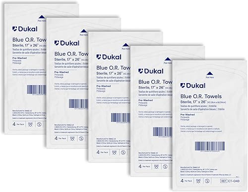 Dukal Toallas estériles para quirófano – 17 x 27 pulgadas, azul, 4 toallas por paquete, (paquete de 5 – 20 en total) – Toallas quirúrgicas