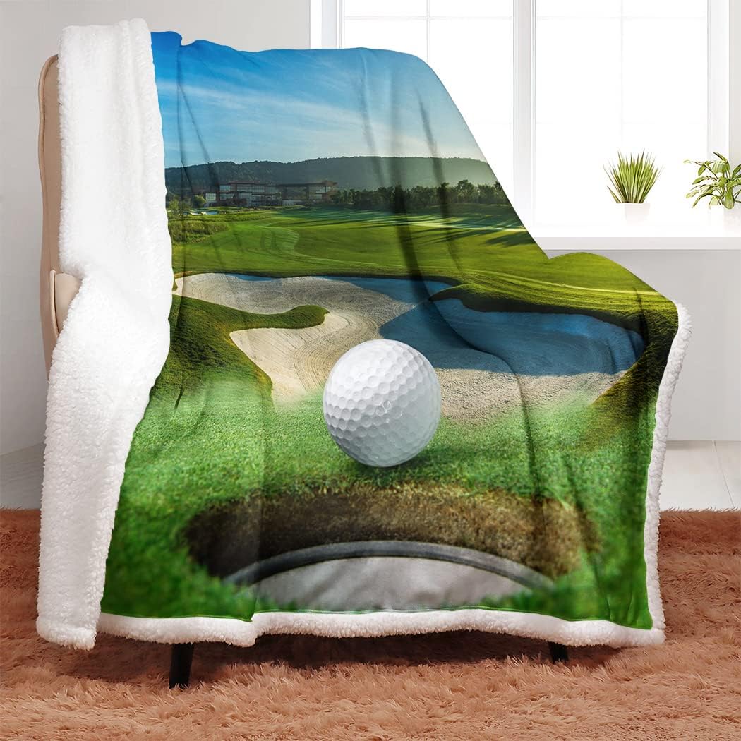 SXCHEN Sherpa Fleece Blanket Throw for Couch Bed Warm Soft Comfy Heavy Thick Fluffy Blankets for Winter Throws with Golf Course Beautiful Sky Hole Bunker,60 x 80 inches 60x80 inches Golf