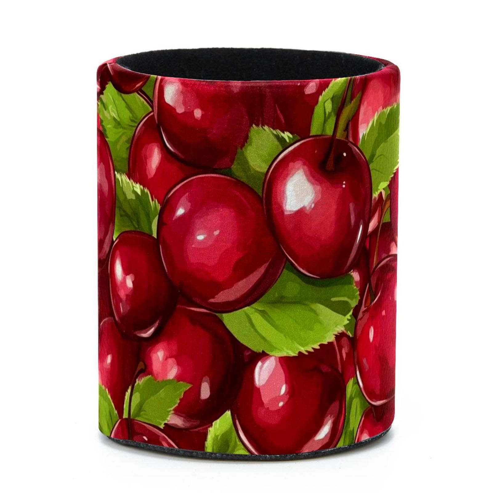VAPOKF Round Pencil Holders for Desk, Tempting Cherry Pen Holders Pen Pot Makeup Brushes Storage Desktop Stationery Supplies Organiser for Home Office