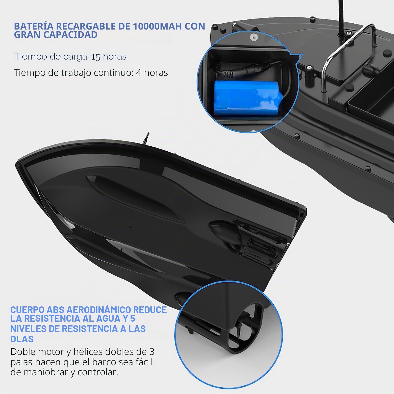 Barco señuelo, barco de comedero, GPS, barco de cebo con gran depósito de cebos, cebo automático con 400-500 m de distancia, pesca nocturna, 2 kg de cebo con luz LED