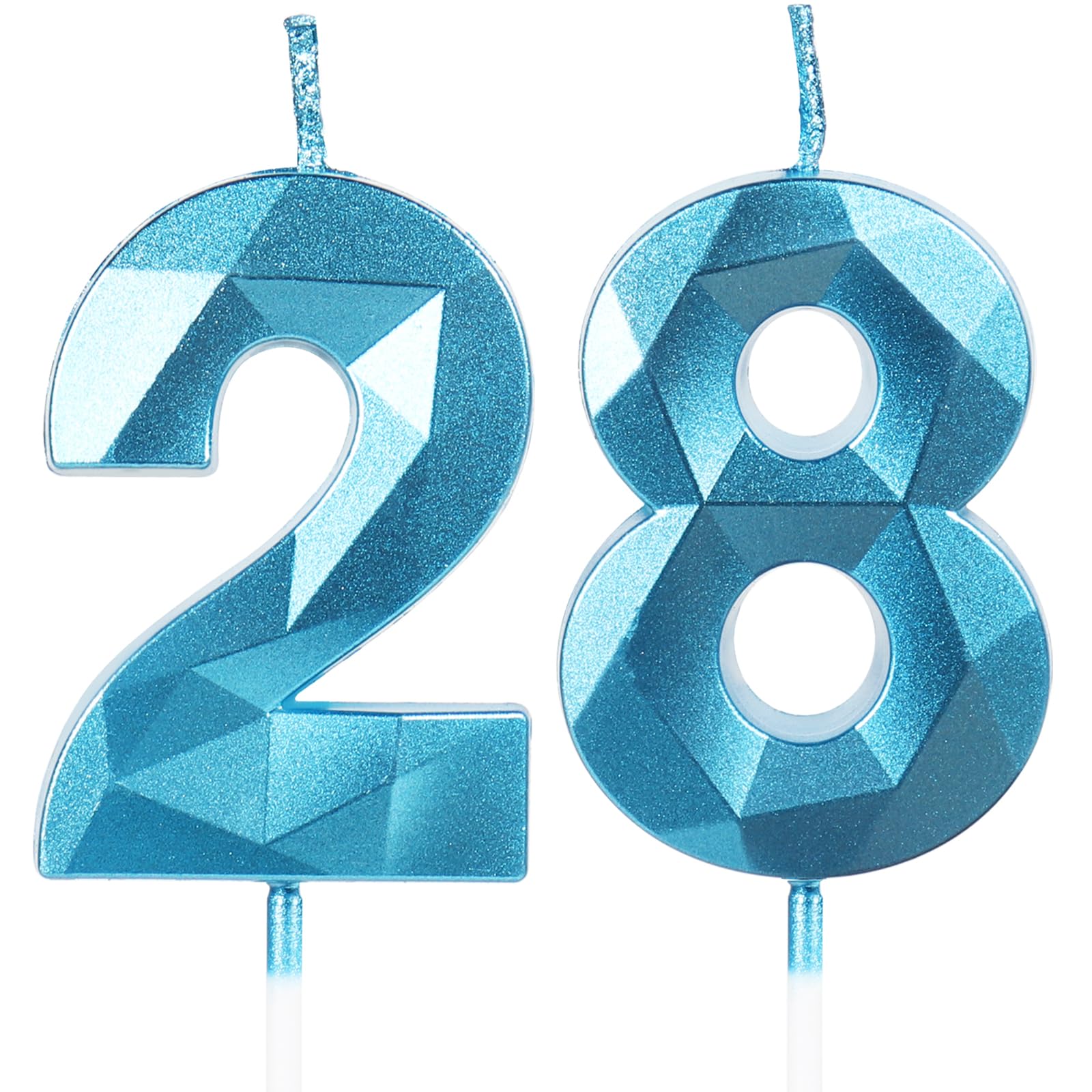 Geburtstagskerzen Zahl 28 Blau - 3D Blaue Kerzen zum 28 Geburtstagsdeko (Nummer 28 Kerze, Tortenkerzen) Geburtstagsparty, Feier