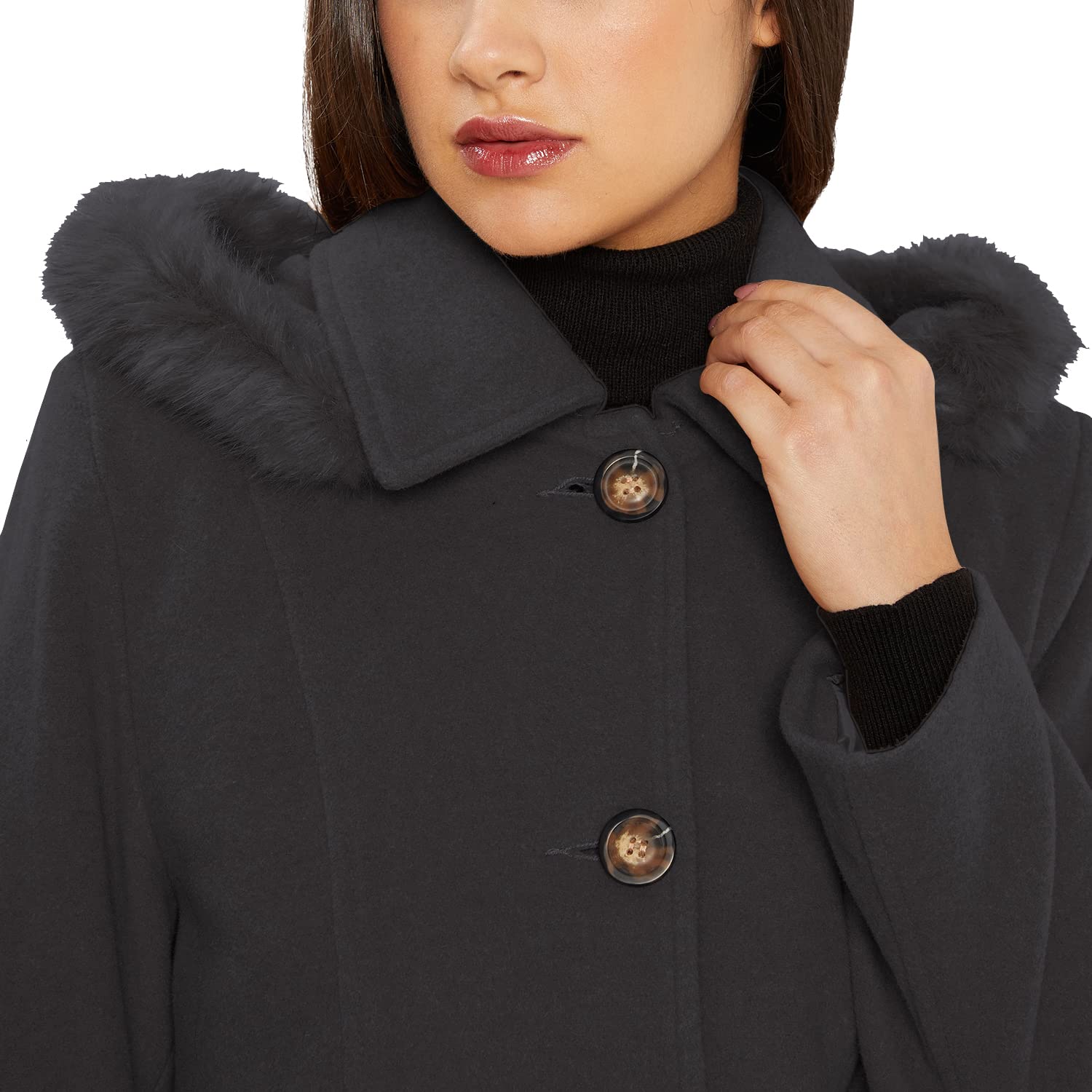 De La Crème - Grigio Scuro Single Breasted Pelliccia Staccabile Cappuccio Lana Inverno Trench Cappotto di Inverno Taglia UK 24 EUR 52 USA 20