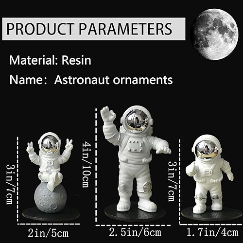 Miniatura 2 de Figura de astronauta, juego de 3 espejos, decoración de estatua de astronauta, figura de resina para decoración de pastel, adorno de escritorio,