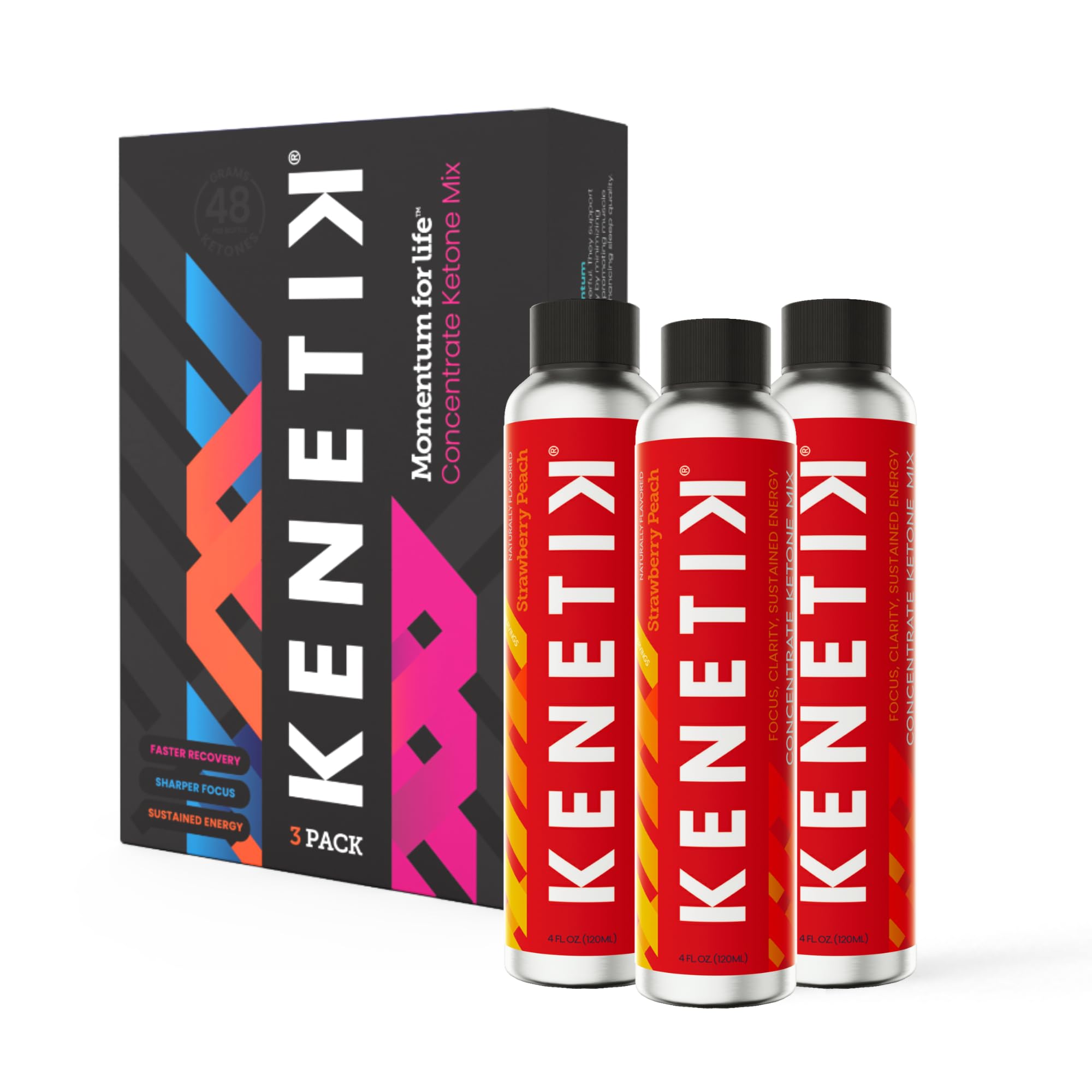 Sponsored Ad - KENETIK Clean Energy Drink Mix, Sugar Free & Caffeine Free, Mental Focus, High Performance D-BHB, Strawberry Peach 3 Pack (12 Servings)