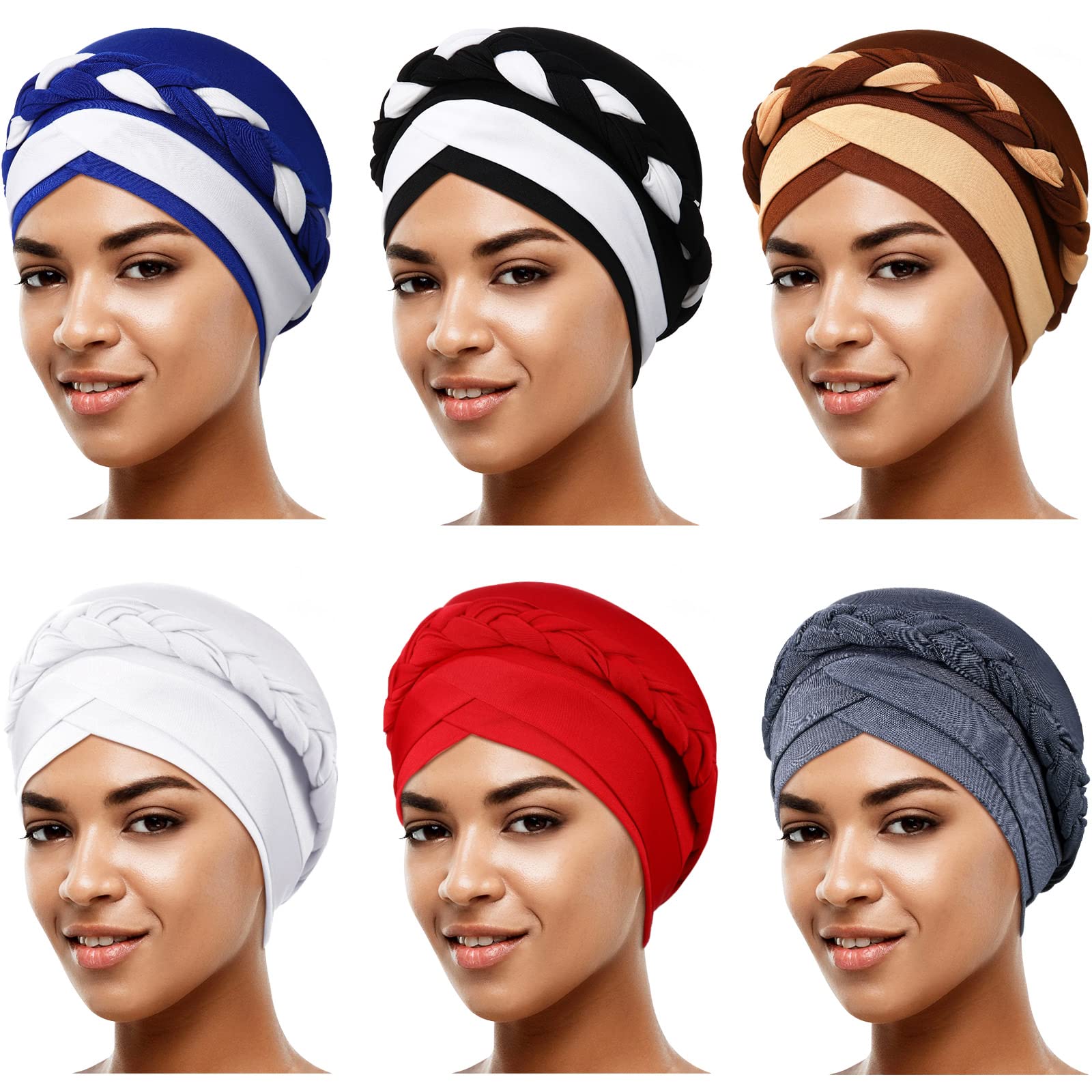 6 Pieces Turbans for Women Turban Head Wraps for African Black Women Headscarf Cap Beanie Wrap Braided