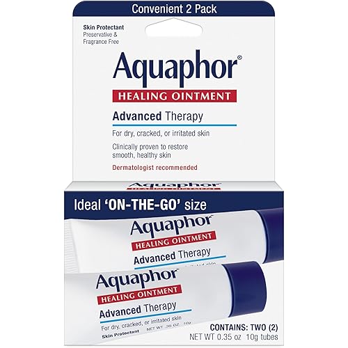 Aquaphor Healing Ointment Advanced Therapy Skin Protectant, Dry Skin Body Moisturizer, 0.35 Oz Tube, Pack of 2