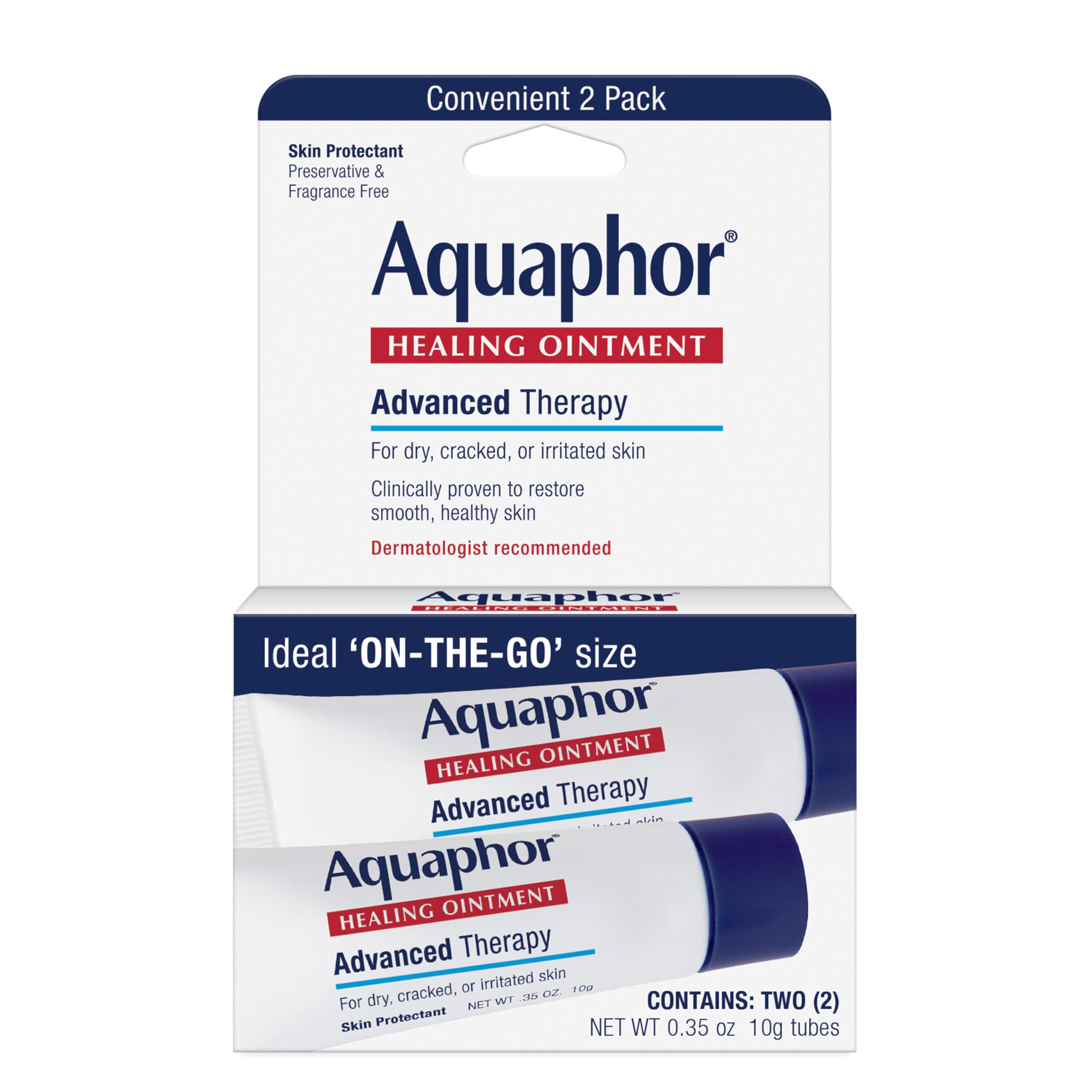 AquaphorHealing Ointment Advanced Therapy Skin Protectant, Dry Skin Body Moisturizer, 0.35 Oz Tube, Pack of 2